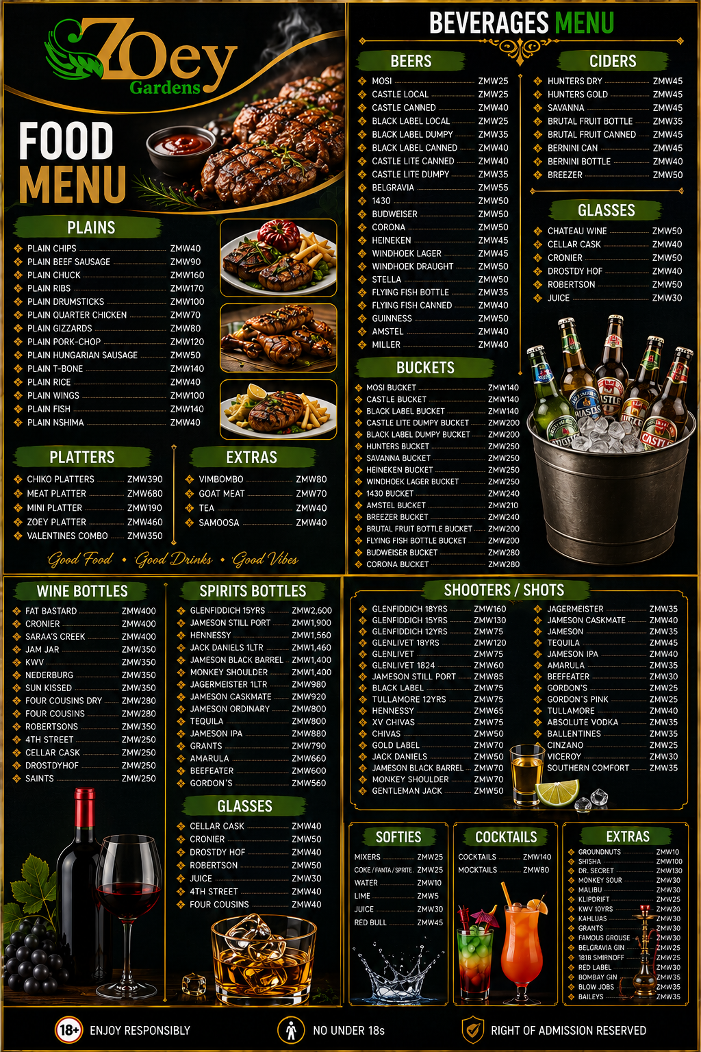 Zoey Gardens Menu